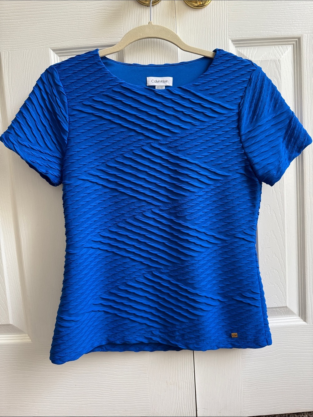Calvin Klein Cobalt Blue Textured Short Sleeve Top
